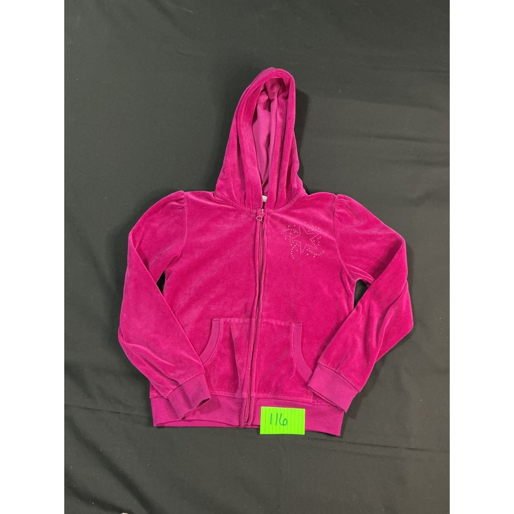 Great American Sportswear Kids Velour Zip Up Hoodie Pink Rhinestone Star M 7/8